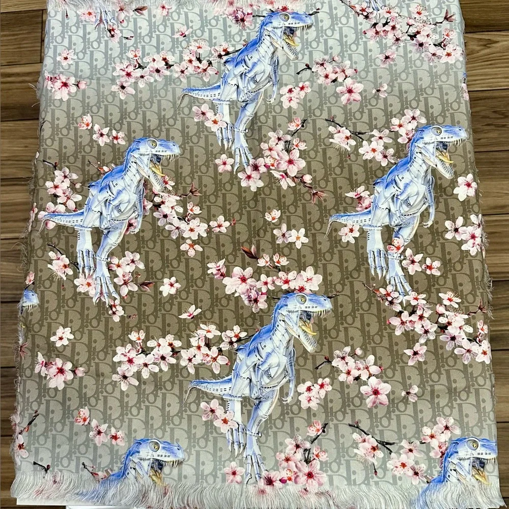 Authentic Dior Sorayama Oblique Dinosaur Silk Scarf
